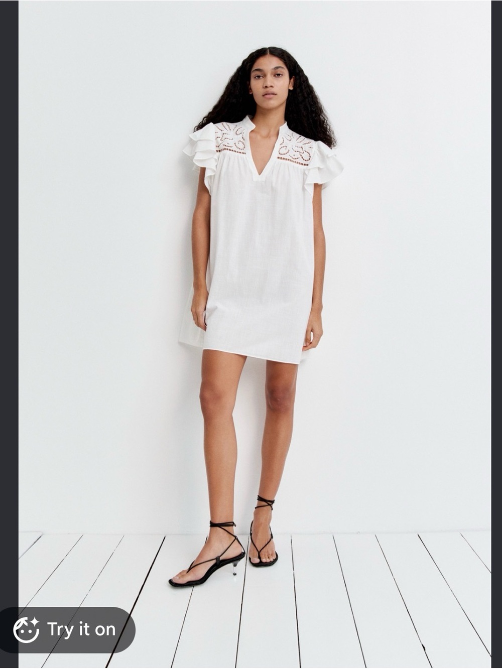 2 for $20 sale: H&M white cotton eyelet v-neck flutter sleeve mini dress - XS